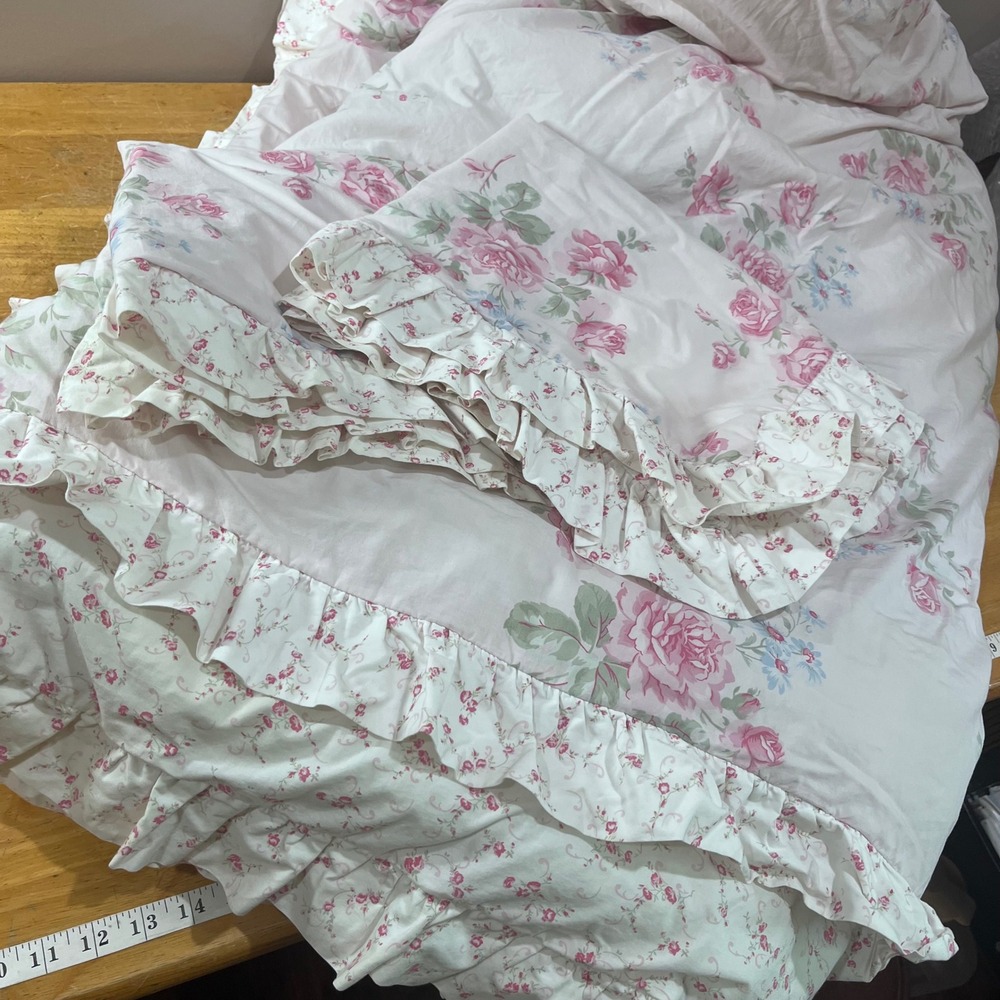 Vtg Simply Shabby Chic Pink Rose Floral Queen Comforter 2 Shams Rachel Ashwell